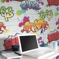 Kids White Graffiti Wallpaper