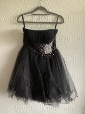 Sherri Hill Black Sequin Detail Tuille Frill Strapless Dress Size 6 UK 10 