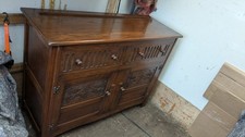 Vintage oak  sideboard cupboard with shelf carved doors and drawers UE161125D