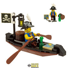 Pirate Boat/Ship Inc Minifigure, Map, Jolly Roger Flag | Kit Made With Real LEGO