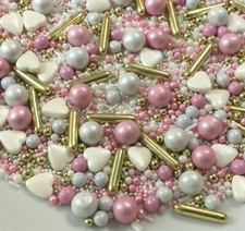 Cupcake Sprinkles Mix Pink White Gold Cake Decorations Edible Cakesicle Toppers