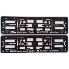 2x BLACK BMW MOTORSPORT GmbH M POWER MUNCHEN NUMBER PLATE HOLDER FOR ANY BMW CAR