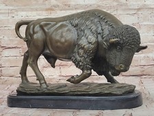 American Bison Decor Bronze Marble Statue Sculpture Artwork Western Art Sale NR