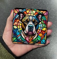 Stunning Staffordshire Bull Terrier Dog Stained Glass Effect Square Coaster Gift