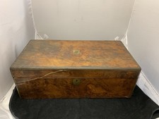 Victorian Walnut Travelling Writing Slope. With Original Brass Strapping Lock