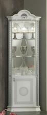 VENUS ITALIAN HIGH GLOSS WHITE & SILVER 1 DOOR CORNER DISPLAY CABINET