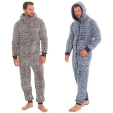 Mens All In One Frosted Sherpa Fleece Jumpsuit Pyjamas With Hood Size S-XL