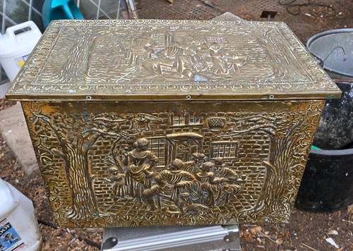 Vintage brass fireside storage - brass,