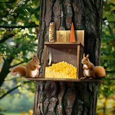 Wooden Squirrel Feeding Station Garden Durable Wooden Chipmunk Feeder House Wall