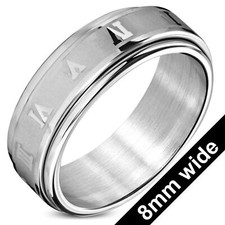 8mm Stainless Steel Spinning Ring with Roman Numerals * Unisex Band, Fidget Ring