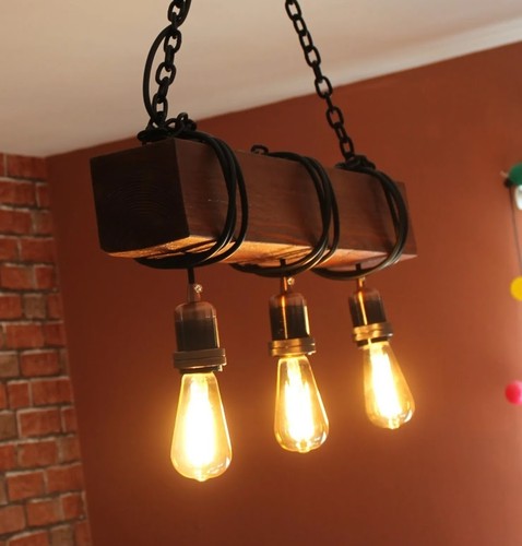 Industrial wooden chandelier - wooden,