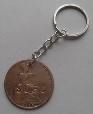 SCUNTHORPE UNITED FC KEYRING. 1899 PENNY STAMPED WITH SUFC. YEAR CLUB FOUNDED