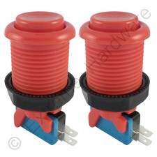 2 x Happ Style 28mm Round Classic Arcade Buttons & Microswitches (Red) - MAME