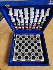 Egyptian Style  Mother Of Pearl Wooden  Chess Set In Velvet Box