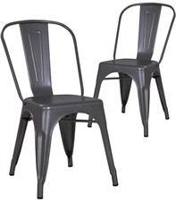 2X RayGar Metal Dining Chairs Home Restaurant Kitchen Bistro Cafe Vintage Grey