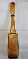 VINTAGE LARGE ITALIAN EMPOLI AMBER GLASS GENIE BOTTLE & STOPPER FISH DESIGN