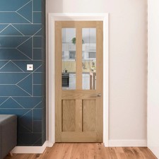 B-Grade Oak Internal Unfinished Victorian Shaker 2 Panel 2 Light Cl Glass Door