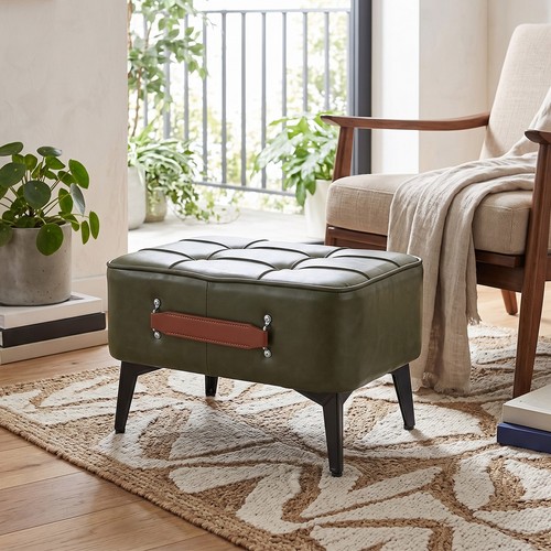 Leather footstool ottoman - leather,