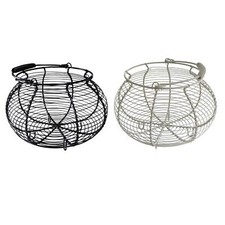 Wire Egg Basket Chicken Egg Holder Rustic Countertop Holder with Handle Round