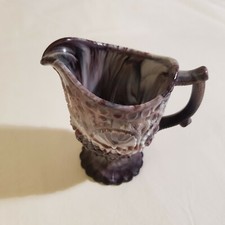 Antique Victorian Davidson 1890s slag pressed glass creamer jug purple swirls