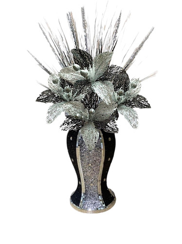 Black silver vase - vase, flowers