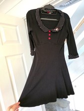 Hell Bunny Black & White Polka Dot Collar Skater Dress & Bird Embroidery *Size M