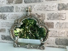 30cm Distressed Silver Baroque Crown Wall Mirror - Shabby Chic