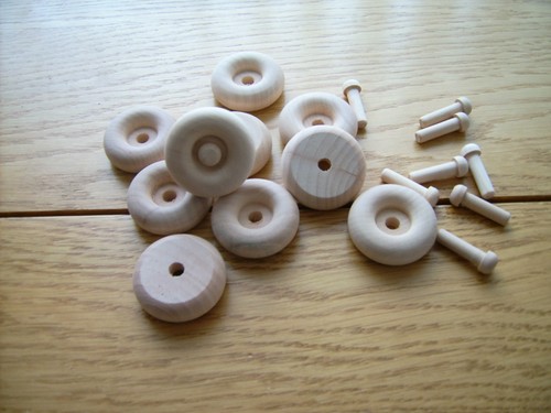 10x wooden toy wheels axles - wooden,