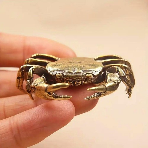 Brass crab animal statue - brass, small