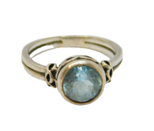 Sterling Silver Round Blue Topaz Studio Style Dress Ring Vintage c1970 Size Q