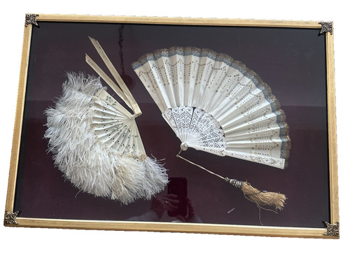 Framed victorian fan pair - victorian,