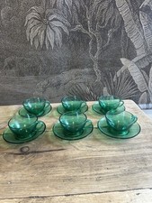 Green Vintage Arcoroc Cup & Saucers Glasses 1960s Retro
