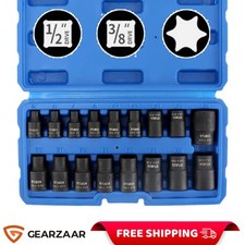 17pcs Impact E Torx Sockets Socket Set 3/8" 1/2" inch Dr E5-E24 Female Torx Star