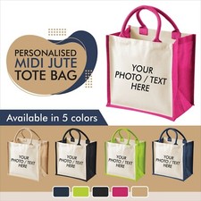 Personalised Jute Classic Shopper Custom Text Photo Canvas Holiday Shopping Bag