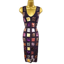 Karen Millen Vintage 10 UK Aubergine Sequin Dazzling Flapper Midi Dress