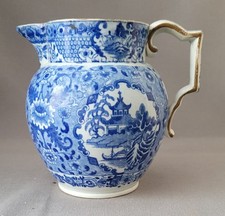 STAFFORDSHIRE PEARLWARE NET PATTERN BLUE TRANSFER PRINTED JUG C1800-10