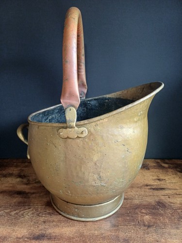Antique brass coal scuttle - brass,