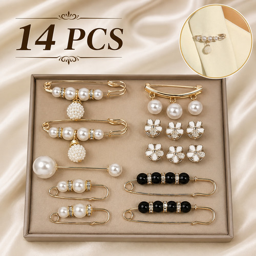 14pcs faux pearl brooch pin - pearl,