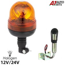 Rotating Flash Amber Beacon Flexible DIN Pole Mount Tractor Warning Light + Stem