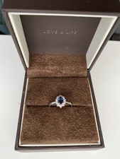 Ernest Jones Blue Sapphire and Diamond Cluster Ring 9ct White Gold Size L
