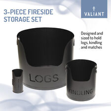 Valiant Fireside Storage Set for Logs, Kindling and Matches in Matte Black