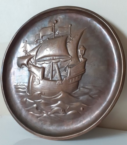 Repousse copper galleon wall - repousse,