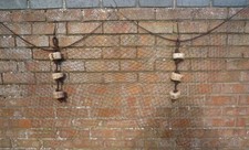 2 x Three Vintage Cork Floats on a Rope & a Hank of Old Cotton Fishing Net