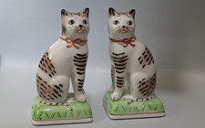 Vintage Pair Porcelain Staffordshire Style Cat Haldon Bookend Figurines  8" Tall