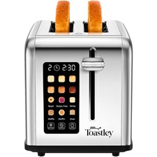Toastley Smart Toaster 2 Slice, Wide Slots, Touch Control, Digital Timer, Silver