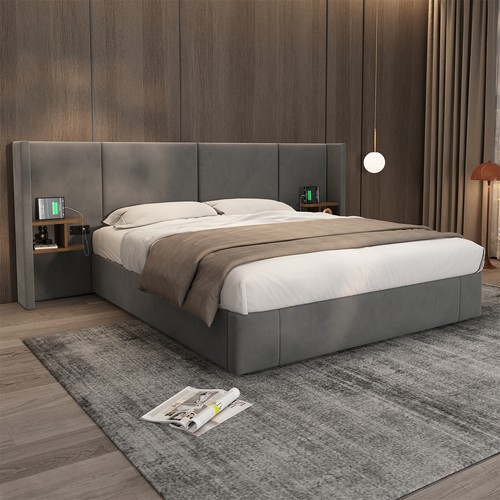 Upholstered bed frame with - upholstered,