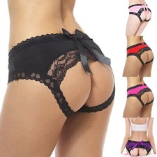 Sexy Womens Lingeries Lace Panties Bow Sissy Open Butt G-String Underwear Brief