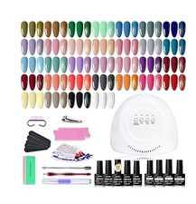 Gel Nail Polish Kit with U V Light 36 PCS Classic Black and White Nude and Blue