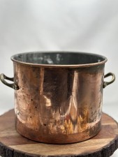 Vintage Antique Copper Bucket/Bowl Brass Handles Primitive W Patina
