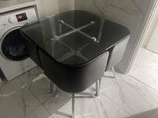 Elsie Silver Glass Dining Table & 4 Black Chairs